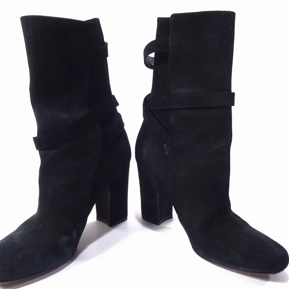 Theory Mitiu Suede Jodhpur Boot Buckle Boot Booties Sz 37.5 Black - Picture 4 of 8